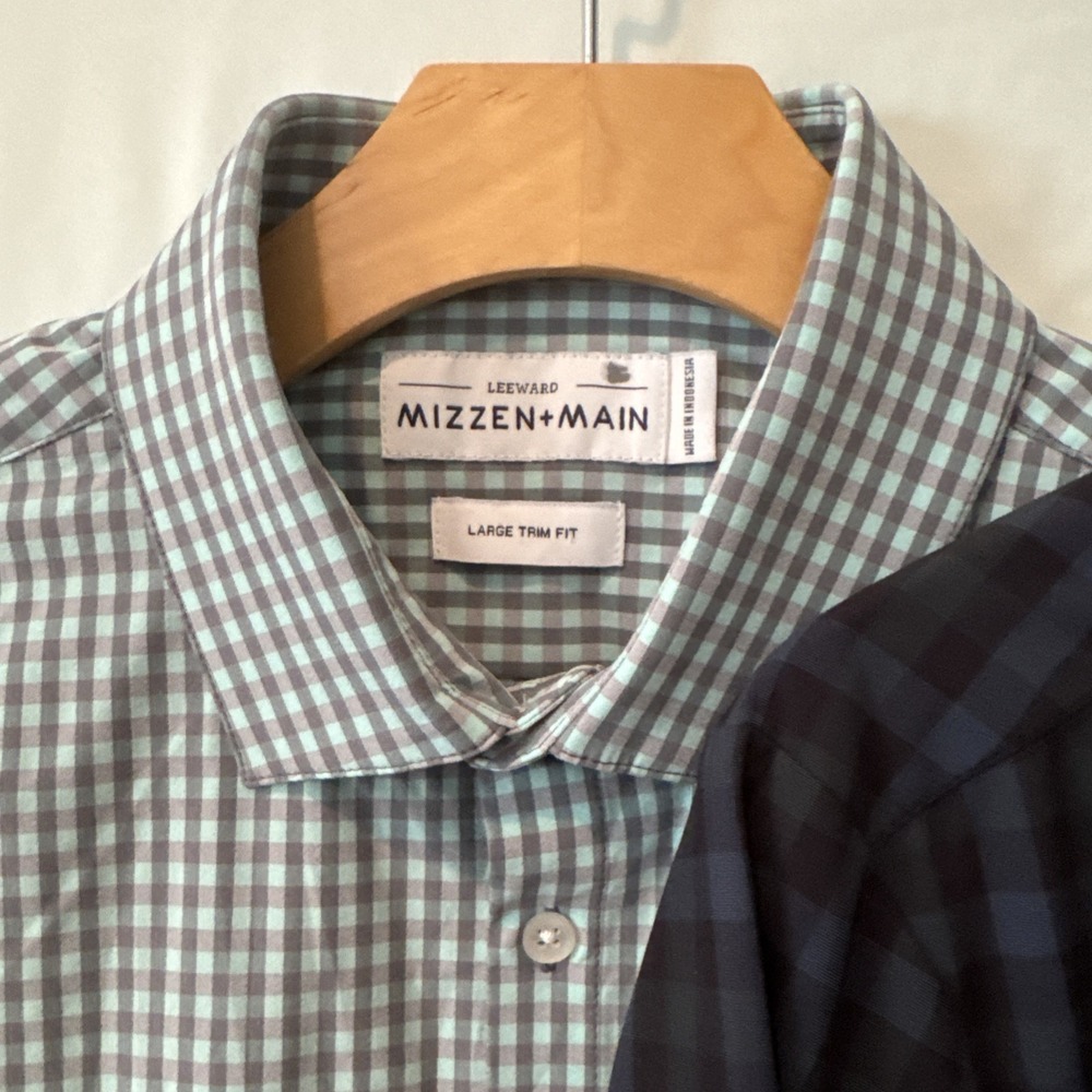 Lot Of 2 Mizzen+Main Leeward Dress Shirts Men's Large Trim Fit Plaid